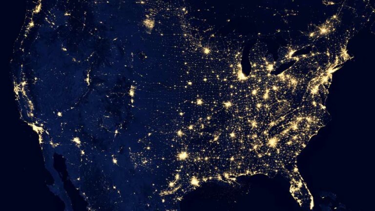 Birds eye view of the united states of america at night