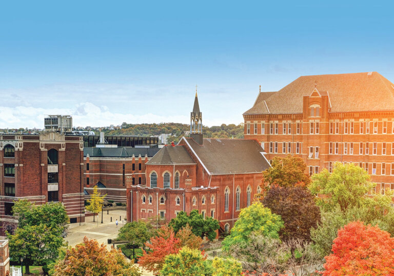 photograph of Duquesne University on a summer evening